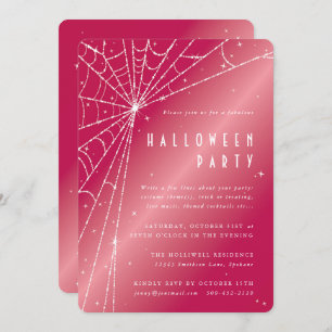 Chic Hot Pink Sparkling Spider Web Halloween Party Invitation