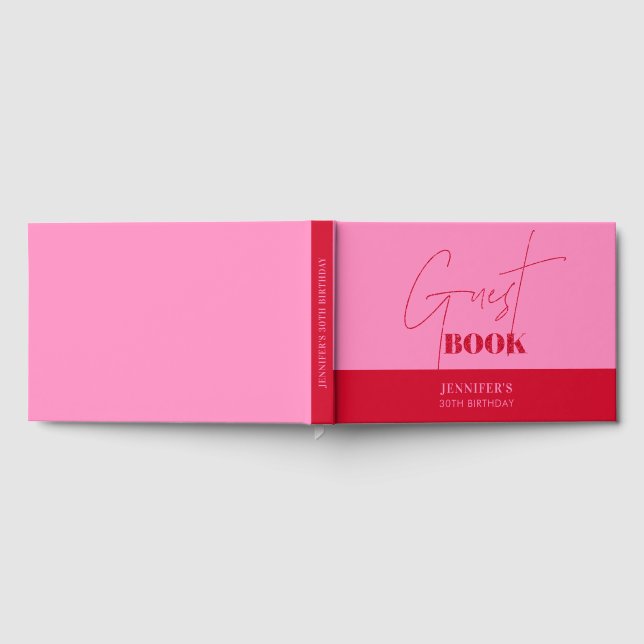 Chic Hot Rose Rouge Script Anniversaire Livre d'hô (Complet)