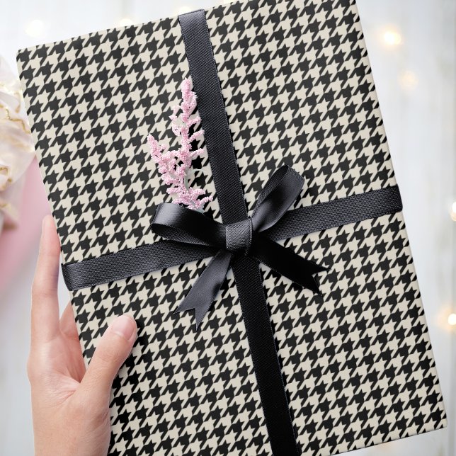 Chic Houndstooth Pattern Black Off-White Birthday Wrapping Paper (Creator Uploaded)
