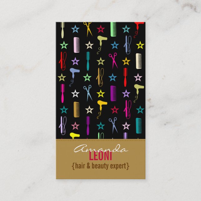 Chic Hues Multicolor Salon Tools Vertical Business Card (Front)