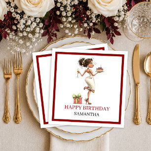 Chic Humour Woman Marsala Playful Birthday Napkins
