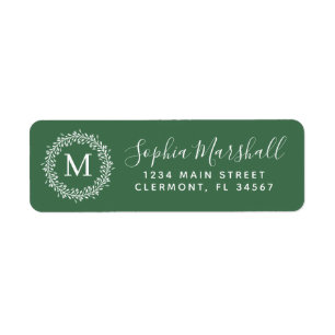 Chic Hunter Monogramme vert Adresse de retour Étiq