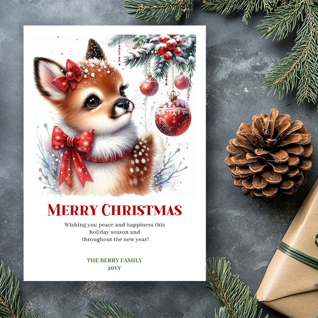 Chic Hushed Forest Fawn Watercolor Christmas Card (Chic Hushed Forest Fawn Watercolor Christmas Card)