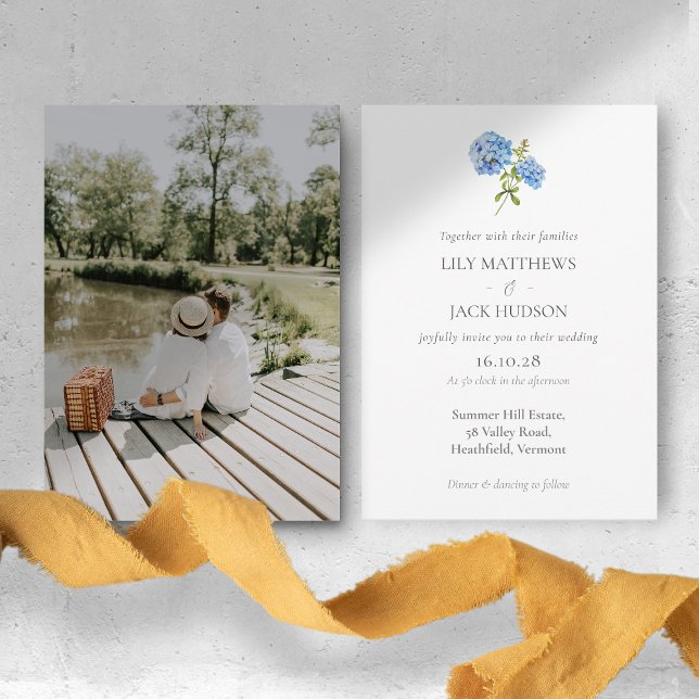 Chic Hydrangea Couple Photo Wedding Invitation (Creator Uploaded)