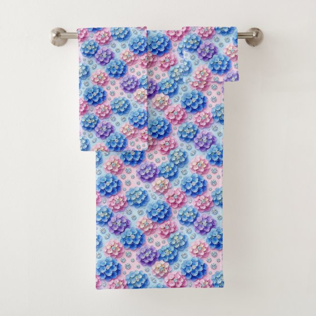 Chic Hydrangeas and Diamonds Towel Set (Insitu)