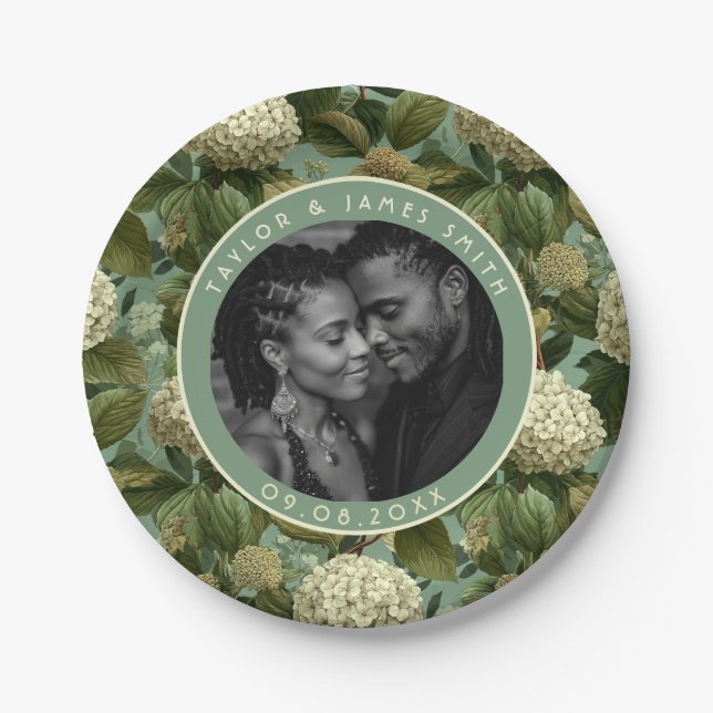 Chic Hydrangeas Plates For Wedding Dinner Party (Front)