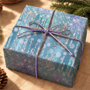 Chic Ice Blue Aqua Dripping Glam Birthday Wrapping Paper