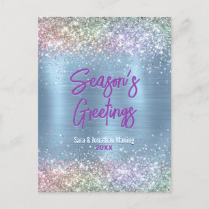 Chic ice blue faux glitter Christmas new year Postcard