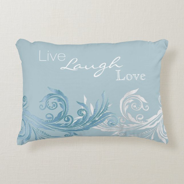 Chic Ice Blue Flourish Accent Pillow (Front)