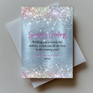 Chic ice blue glitter Christmas new year greeting  Card