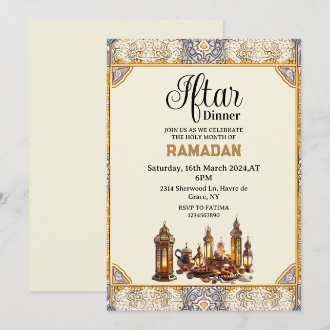 Chic Iftar dinner party Ramadan kareem 2025 Invitation (Front/Back)