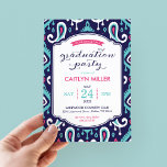 Chic Ikat Paisley Graduation Party Invitation<br><div class="desc">Cute girly trendy modern graduation party invitation design with a preppy chic ikat paisley pattern background and stylish calligraphy script font. Add the grad's party details in our fully customizable invitation template. Perfect for a junior high or high school graduation party! Click the CUSTOMIZE IT button to customize fonts, move...</div>