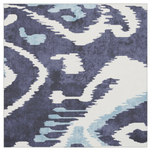 Chic indigo blue and white ikat tribal patterns fabric