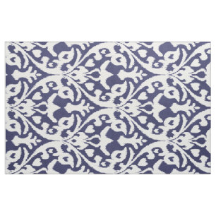 Chic indigo blue and white ikat tribal patterns fabric