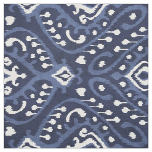 Chic indigo blue and white ikat tribal patterns fabric