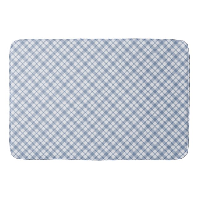 Chic Indigo Blue and White Preppy Check Bath Mat (Front)