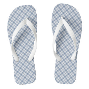 Chic Indigo Blue and White Preppy Check Flip Flops