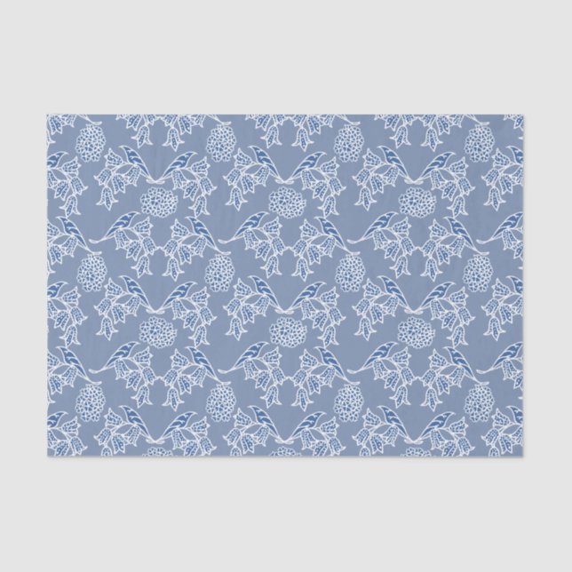 Chic Indigo Blue Ethnic Floral Print Tissue Paper (Front)