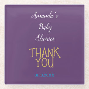 Chic Indigo Gold Colour Minimalist Baby Shower Glass Coaster