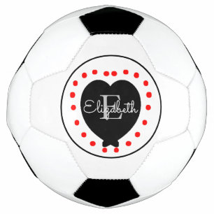 Chic Initial Monogram Black Grey Red Heart Soccer Ball