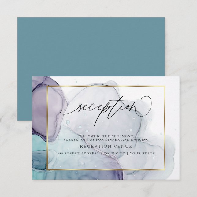 Chic Inky Plum Purple Teal Reception Invitation (Front/Back)