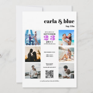 Chic Instagram Photo Collage RSVP QR Code Wedding Invitation