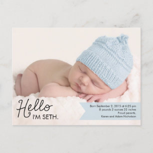 Chic Introduction Birth Announcement - Blue Postcard