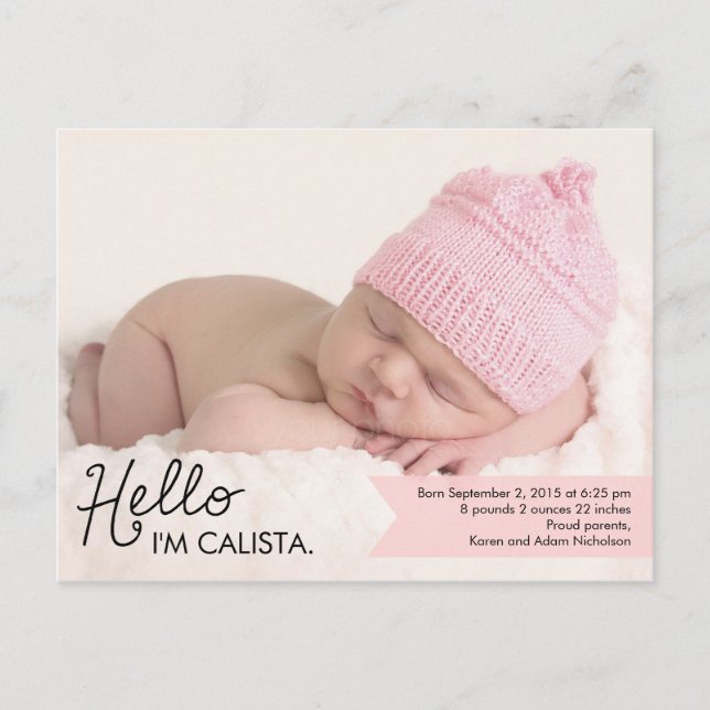 Chic Introduction Birth Announcement - Pink Postcard (Front)
