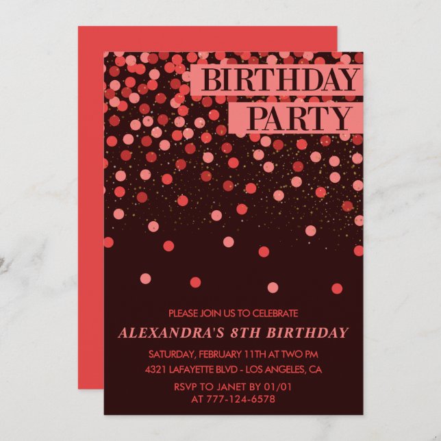 Chic invitations de 8e anniversaire Confetti (Devant / Derrière)