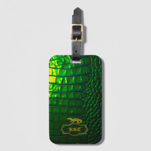 Chic Iridescent Green Faux Crocodile Monogrammed  Luggage Tag