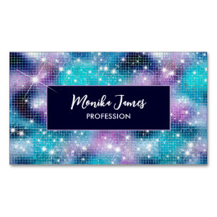 Chic Iridescent Lilac blue Faux Glitter Monogram Magnetic Business Card