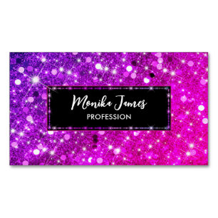 Chic Iridescent Pink Faux Glitter Monogram Magnetic Business Card