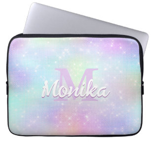 Chic iridescent unicorn pink faux glitter monogram laptop sleeve