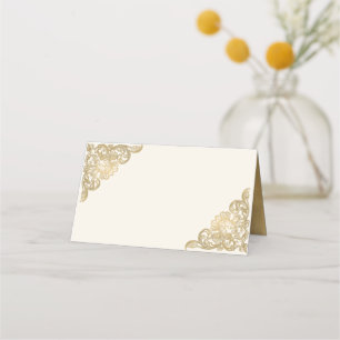 Chic Ivory and Gold Wedding Folded Place Card