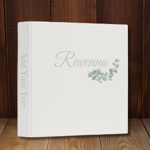 Chic Ivory Eucalyptus Sage Personalized Name Binder