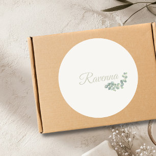 Chic Ivory Eucalyptus Sage Personalized Name Classic Round Sticker