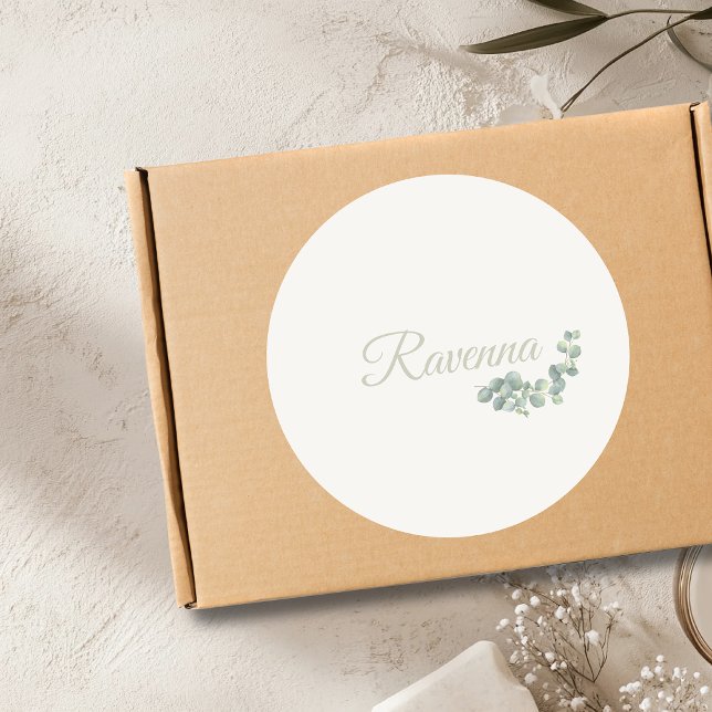 Chic Ivory Eucalyptus Sage Personalized Name Classic Round Sticker (Creator Uploaded)