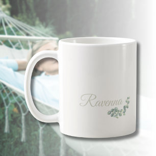 Chic Ivory Eucalyptus Sage Personalized Name Coffee Mug