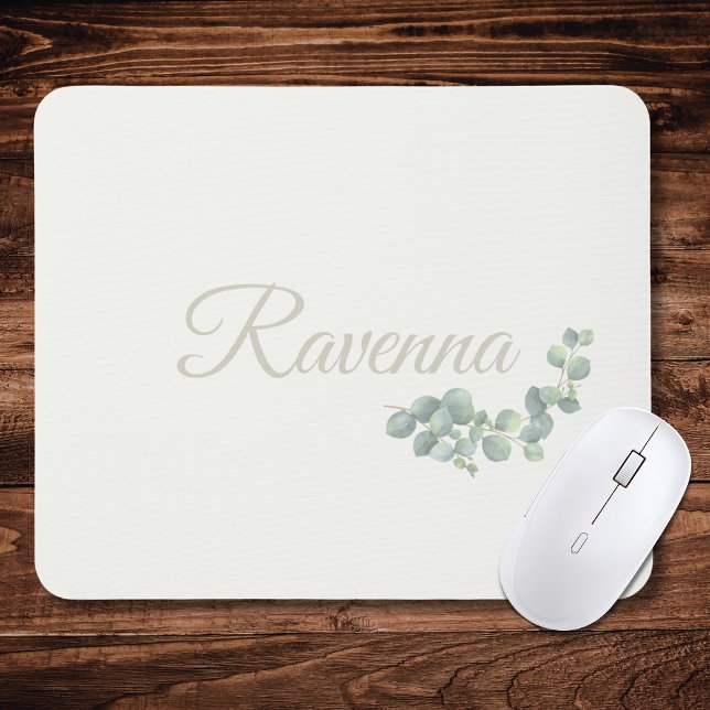 Chic Ivory Eucalyptus Sage Personalized Name Mouse Pad (Creator Uploaded)