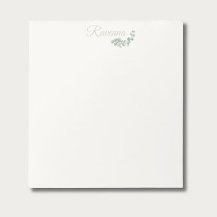 Chic Ivory Eucalyptus Sage Personalized Name Notepad