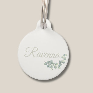 Chic Ivory Eucalyptus Sage Personalized Name Pet Tag