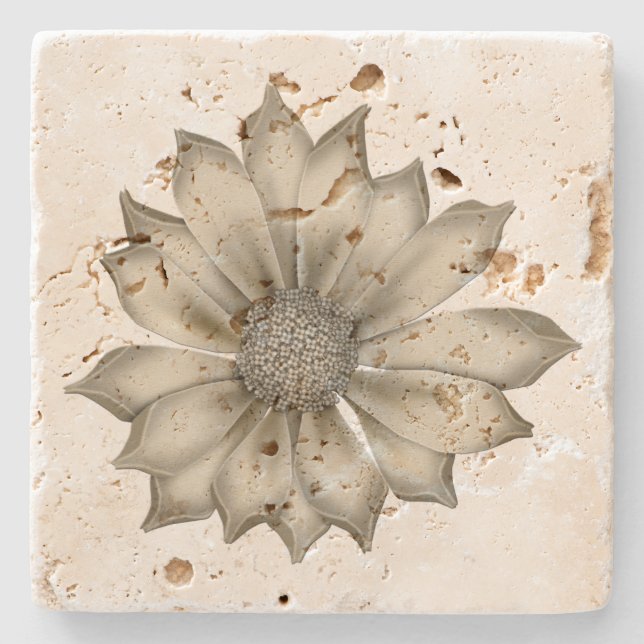 Chic Ivory Flower Stone Coaster (Front)