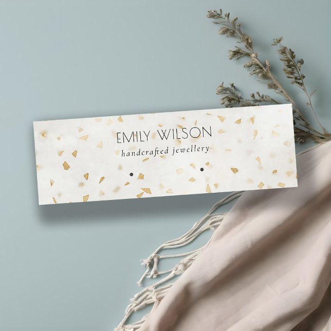 Chic Ivory Gold Terrazzo Marble Texture Earring Mini Business Card (Creator Uploaded)