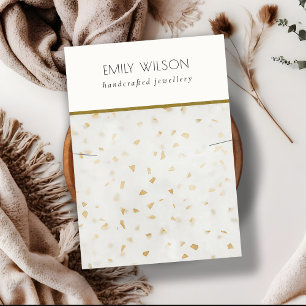 Chic Ivory Gold Terrazzo Marble Texture Necklace Business Card