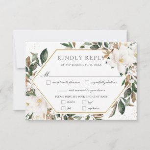 Chic Ivory Magnolia Floral Greenery Wedding Meal RSVP Card
