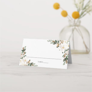 Chic Ivory Magnolia Greenery Wedding Guest Name Place Card