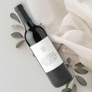 Chic Ivory Monogram Wedding Wine Label
