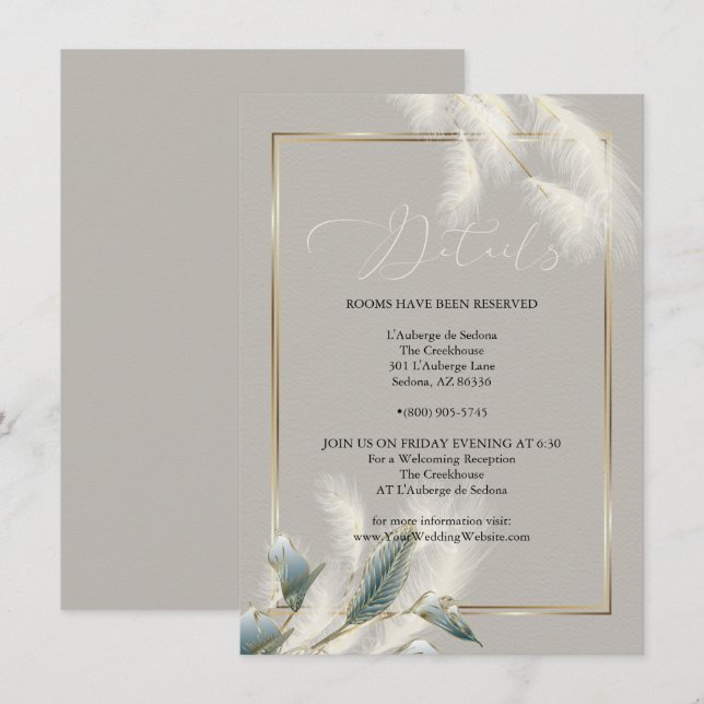 Chic Ivory Pampas Grass Teal Anthurium Invitation (Front/Back)