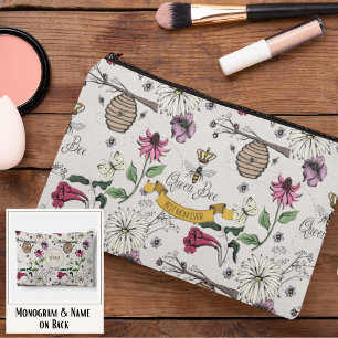 Chic Ivory Queen Bee & Gold Crown Best Mom Ever Accessory Pouch