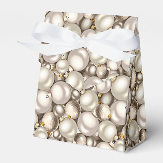 Chic Ivory Silver Gold Baubles Ornaments Pattern Favor Box (Front Side)